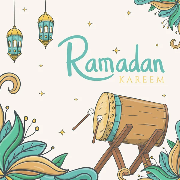 Ramadan Kareem Ευχετήρια Κάρτα Χέρι Του Ισλαμικού Στολισμού Ραμαζανιού — Διανυσματικό Αρχείο