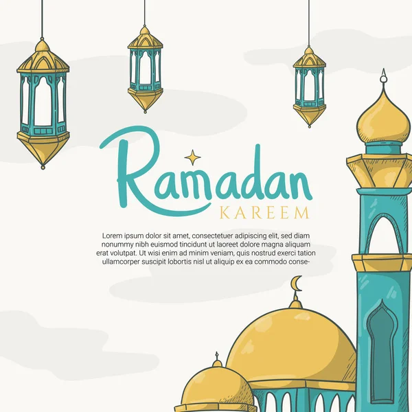 Kézzel Rajzolt Ramadan Kareem Üdvözlőkártya Iszlám Ramadán Dísz — Stock Vector