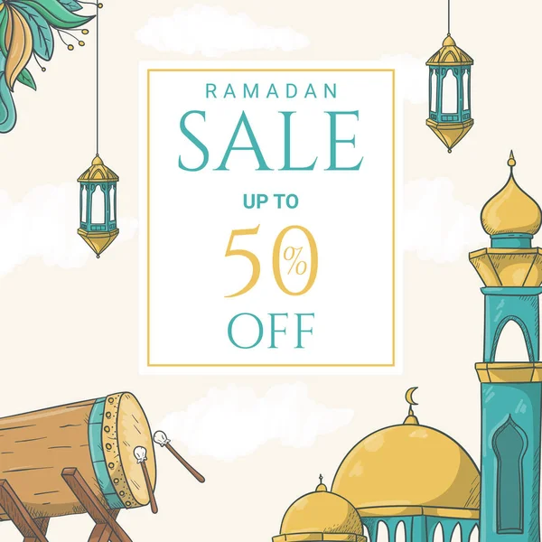 Ramadán Kareem Venta Banner Con Ilustración Ornamento Islámico Dibujado Mano — Archivo Imágenes Vectoriales