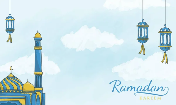 Iszlám Latern Mecset Ramadan Kareem Háttér — Stock Vector