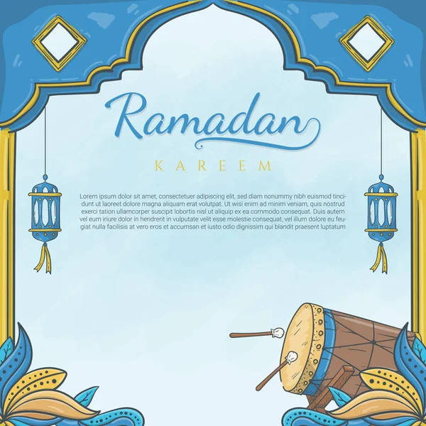 Mão Desenhada Ramadã Kareem Com Ornamento Islâmico — Vetor de Stock