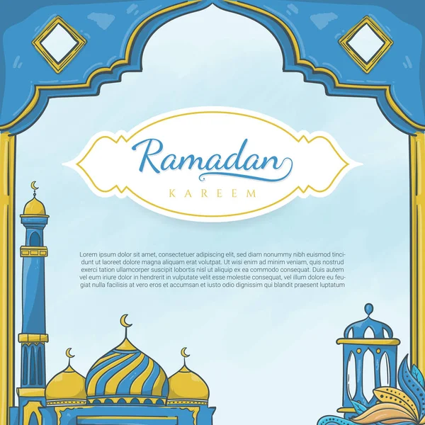 Handritade Ramadan Kareem Med Islamisk Prydnad — Stock vektor