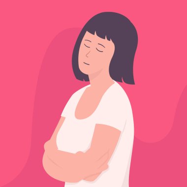 Düz çizim, gözleri kapalı genç bir kadının portresi.