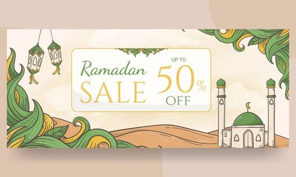 Hand Drawn Ramadan Sale Banner Background — Stock Vector