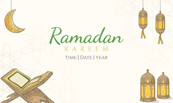 Boldog Ramadan Kareem Illusztráció Kézzel Rajzolt Iszlám Dísz — Stock Vector