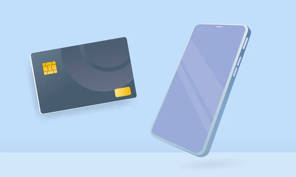 3Dスマートフォンクレジットカード インターネットショッピングコンセプト — ストックベクタ