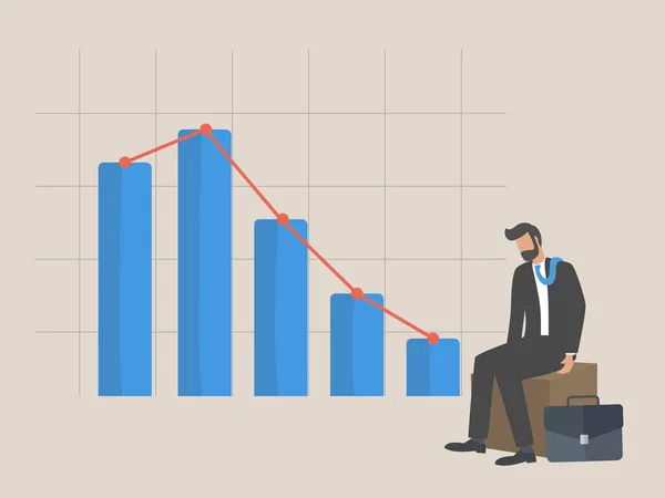 Банкротство Бизнесмен Сидит Вялый Снижения Графика — стоковый вектор