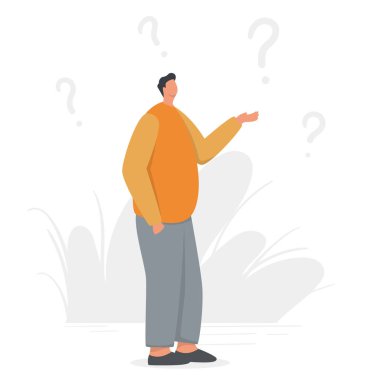 Soru işareti düz tasarım illüstrasyonuyla kafası karışmış bir adam karakteri