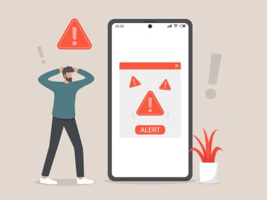 Alarm dosya simgesi ya da uyarı mesajı, numaralama, siber suç ve dolandırıcılık çevrimiçi telefon uyarı sembollü konsept illüstrasyonu