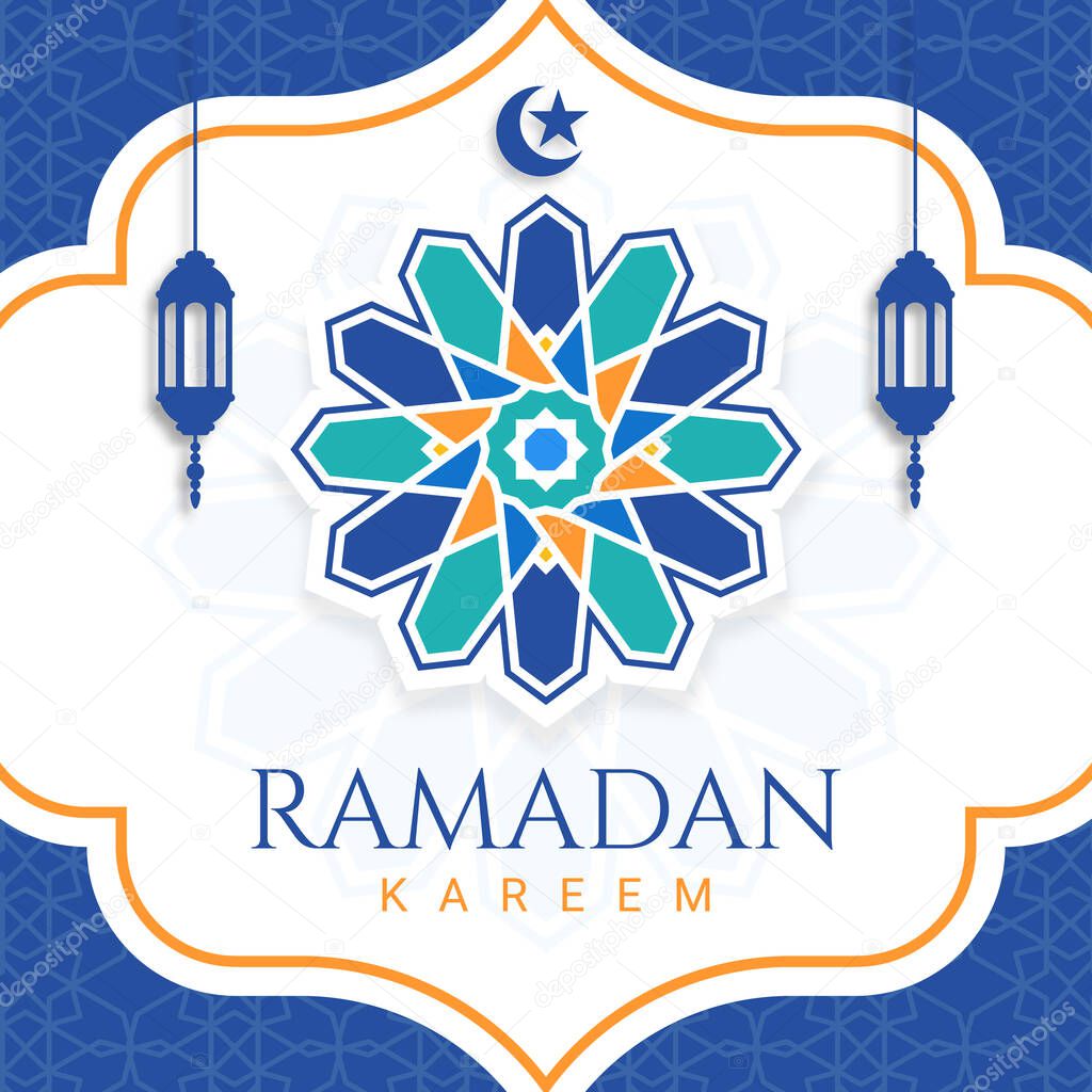 Flat ramadan kareem illustration greeting card