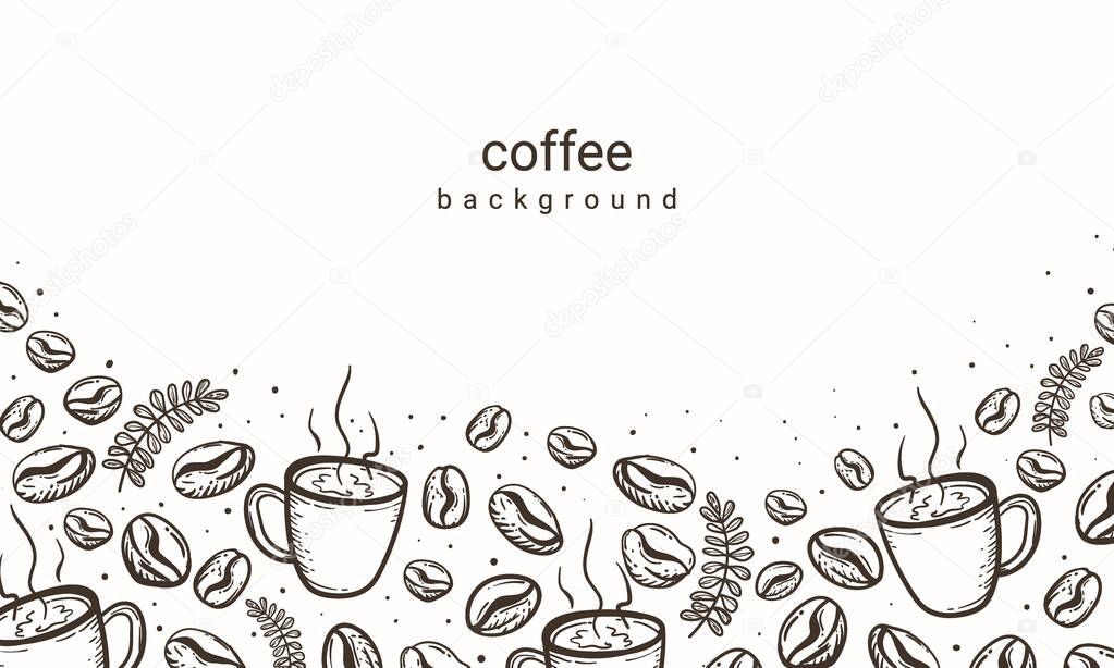 Coffee beans and coffee cup background