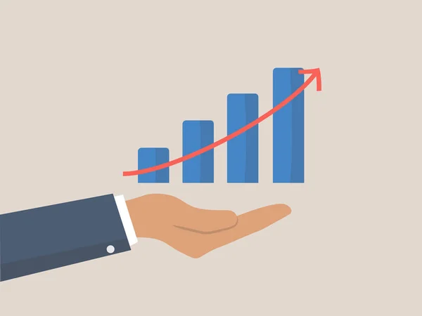 Business Ökande Stapeldiagram Med Affärsman Hand — Stock vektor