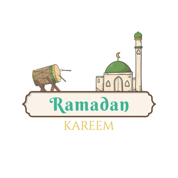 Ramadan Kareem Com Vetor Ícones Mesquita Etiqueta Banner Adesivo Crachá — Vetor de Stock