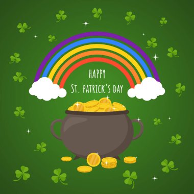 Mutlu Aziz Patricks Günü çizgi film tenceresi ya da altın sikke kazanları