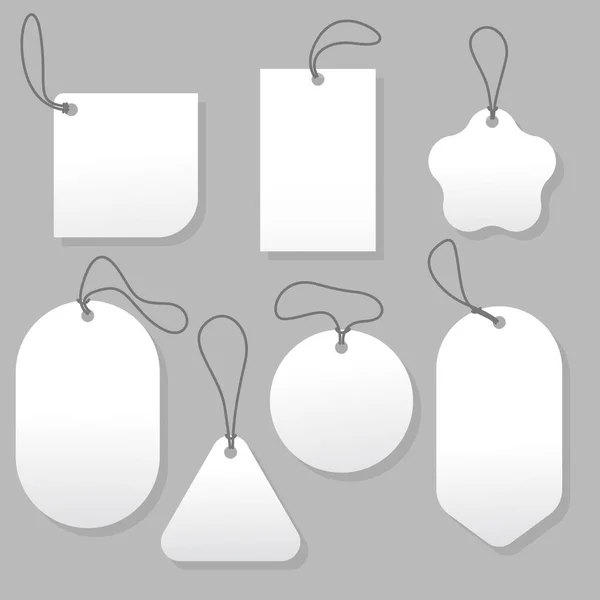 Set of Blank White Tags with Rope. White Shopping Labels and Price