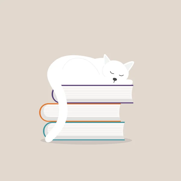 Chat Dormant Sur Une Pile Livres — Image vectorielle