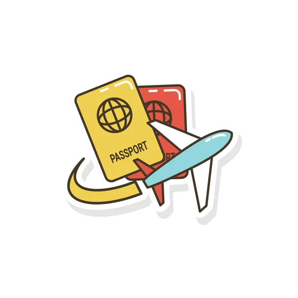 Reisepass Und Flugzeug Reise Symbol Sticker Stil Reise Symbol — Stockvektor