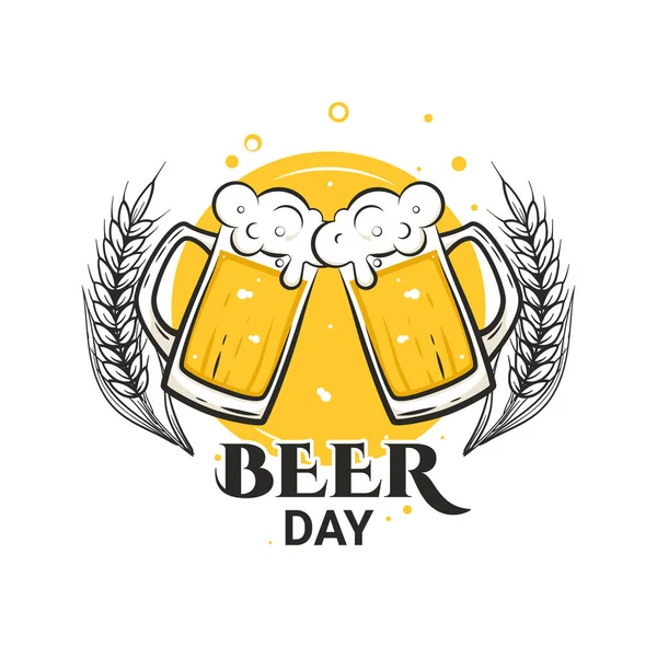Saúde Com Canecas Cerveja Dia Internacional Cerveja Agosto — Vetor de Stock