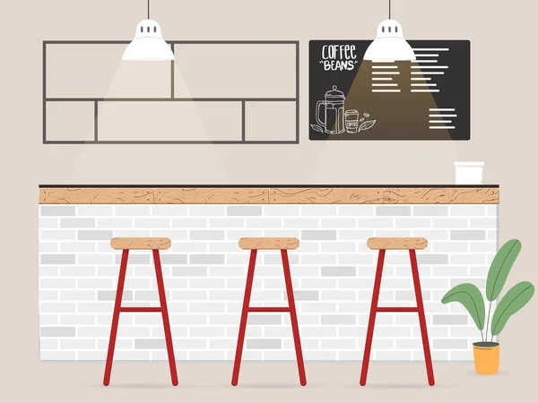 Café Bar Design Interiores Estilo Plano — Vetor de Stock