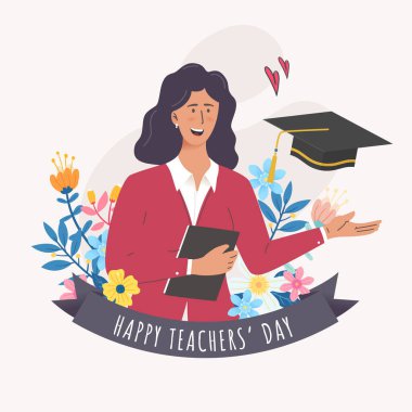 Pretty Woman Öğretmen Mutlu Öğretmenler Günü illüstrasyonu
