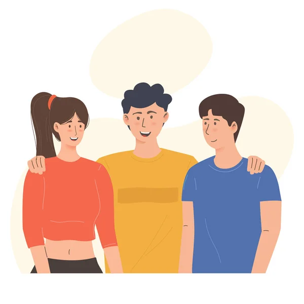 Három Boldog Barátok Csoportos Illusztráció — Stock Vector