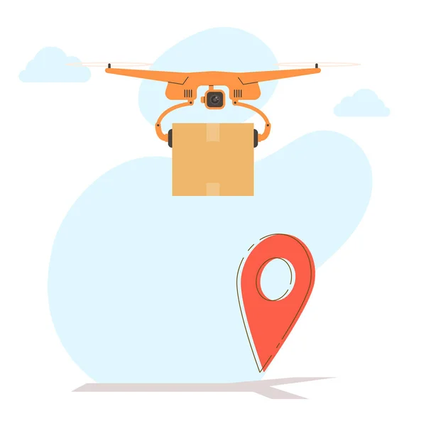 Delivery Drone Flying Package Box Location Symbol — Stock Vector