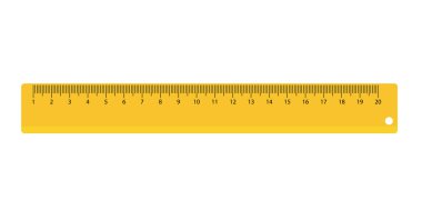 Yellow plastic ruler icon, measuring tool, tationery sign