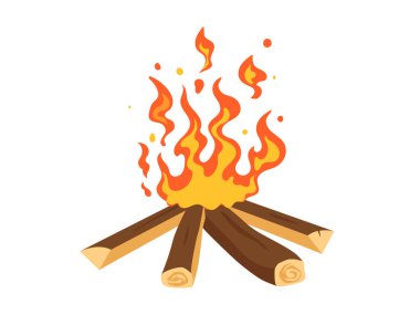 Cartoon style of bonfire, wood campfire