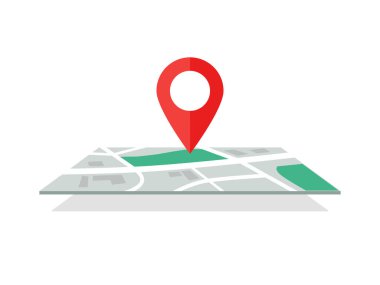 Pin konumuna sahip Isometric şehir haritası, harita kabartmasına iliştir