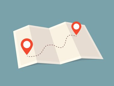 Kırmızı GPS pin, seyahat ve turizm ile hedefe giden bir yol haritası