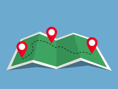 Hedef pin, konum, navigasyon ile katlanmış harita