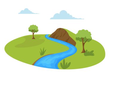 Nehir karikatürü, su yolları, yüzey suyu gibi akan akarsu.