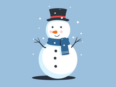 Noel kardan adam silindir şapkalı ve atkılı, sevimli kardan adam