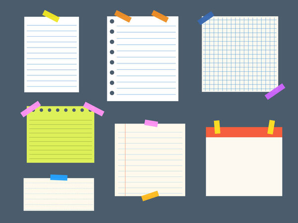 Collection of sticky note, notepaper journal with adhesive tape sticker