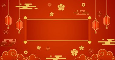 Çince yeni yıl arkaplanı parşömen kağıdı ve Çince süslemesi ile