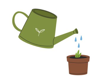Watering can and flower pot, garden tools icon