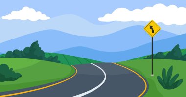 Yeşil dağ manzaralı asfalt yol, arkaplan için yeşil çayır