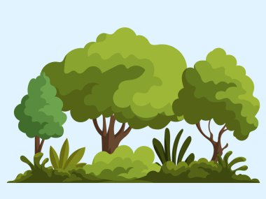 Basitleştirilmiş orman elementinde çeşitli yeşil ağaçlar ve çalılar.