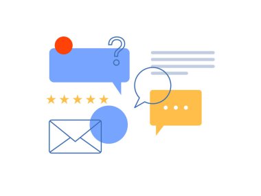 Soru ve sohbet baloncukları, iletişim ve sohbet, derecelendirme, müşteri desteği