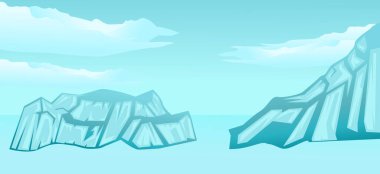 Kutup buzulu manzarası. Yükselen bir buzdağının tasviri. Küresel ısınma Buzdağları yüzer, sürüklenir ve erir. Antarktika Panoraması, soğuk okyanus suyu ve güzel bulutlar..