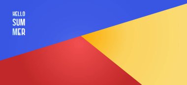 Neşeli bir yaz konsepti için kırmızı, mavi ve sarı renkli soyut tasarım. Web başlıkları, bayram tebrik kartları, satış posterleri için mükemmel..