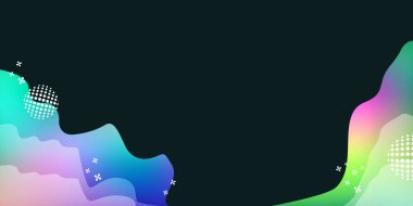 Koyu arkaplanda modern renkli sıvı gradyan şekiller. Organik şekillere, yarım ton elementlere ve başlıklara uygun modern estetiğe sahip canlı sıvı gradyan arkaplanı.