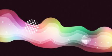 Web sitesi afişi ve duvar kağıdı için koyu, yaratıcı sıvı tasarımı üzerine soyut renkli sıvı dalga arka planı. Yarım tonlu noktalı modern enerji akışı