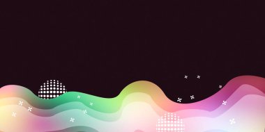 Soyut renkli sıvı dalga arkaplanı, tahıl dokusu ve koyu arkaplanda yarım ton noktalar. İniş sayfası için gelecek renkli akış arkaplanı