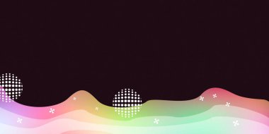 Soyut renkli sıvı dalga arkaplanı, tahıl dokusu ve koyu arkaplanda yarım ton noktalar. İniş sayfası için gelecek renkli akış arkaplanı