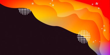 Akışkan Portakal ve Siyah Arkaplan. Sunumlar için Yaratıcı Canlı Grafik Arkaplanı. Yarı Ton Detaylı Dinamik Sıvı Akış Arkaplanı