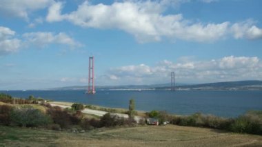 Kanakkale 18 mart koprusu insaati halatlar cekildikten sonra avruapa yakasindan gorunum, uzak plan 