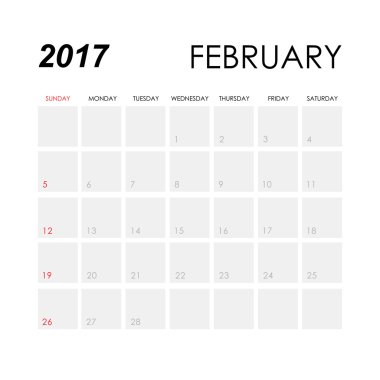 Takvim Şubat 2017 şablonu