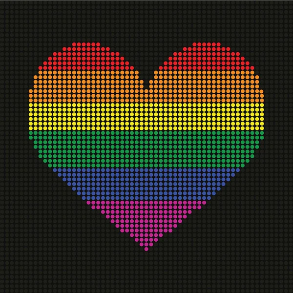 Corazón del arco iris en pantalla led — Vector de stock