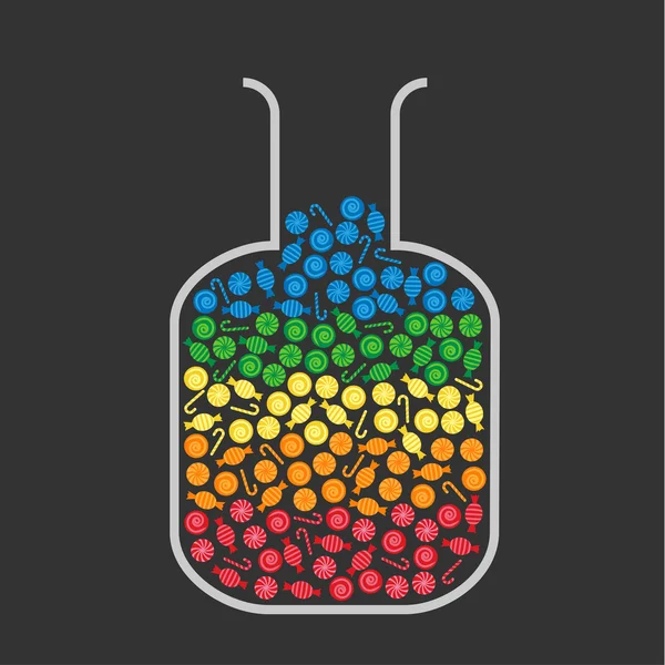 Flacon de laboratoire avec bonbons — Image vectorielle